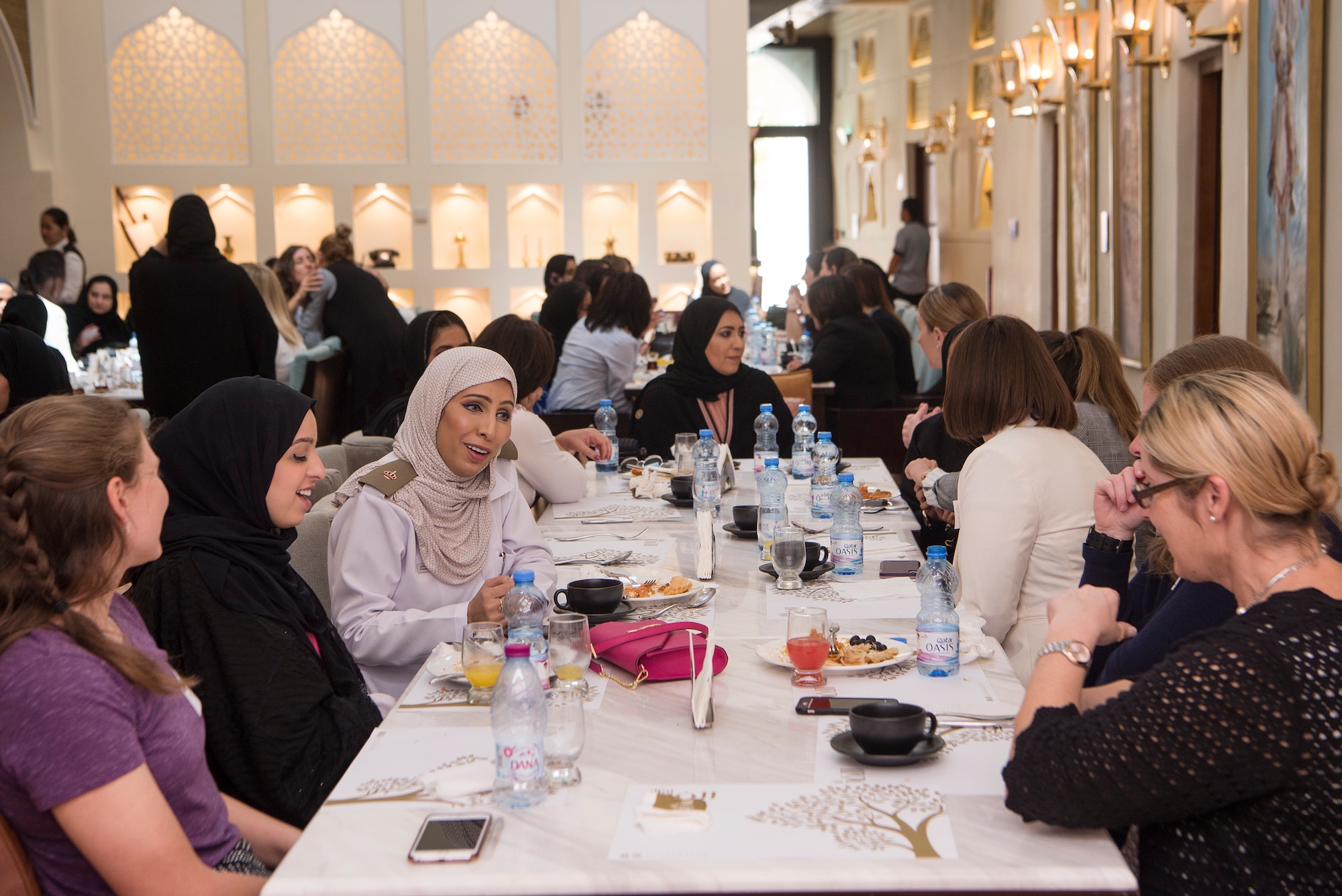 Women of the U.S. and Qatar Armed Forces share professional and life experiences during the second Wome’s Networking Breakfast March 20, 2019, in Doha, Qatar. The event was designed to give women from both militaries the opportunity to grow personally and professionally, learn about other cultures, share military experiences, and build relationships.