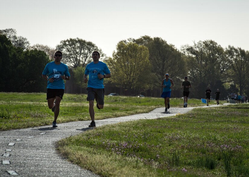 U.S. Air Force Airmen assigned to the 363rd Intelligence, Surveillance and Reconnaissance Wing, observed Sexual Assault Awareness and Prevention Month with a 5K run at Joint Base Langley-Eustis, Virgina, April 12, 2019.