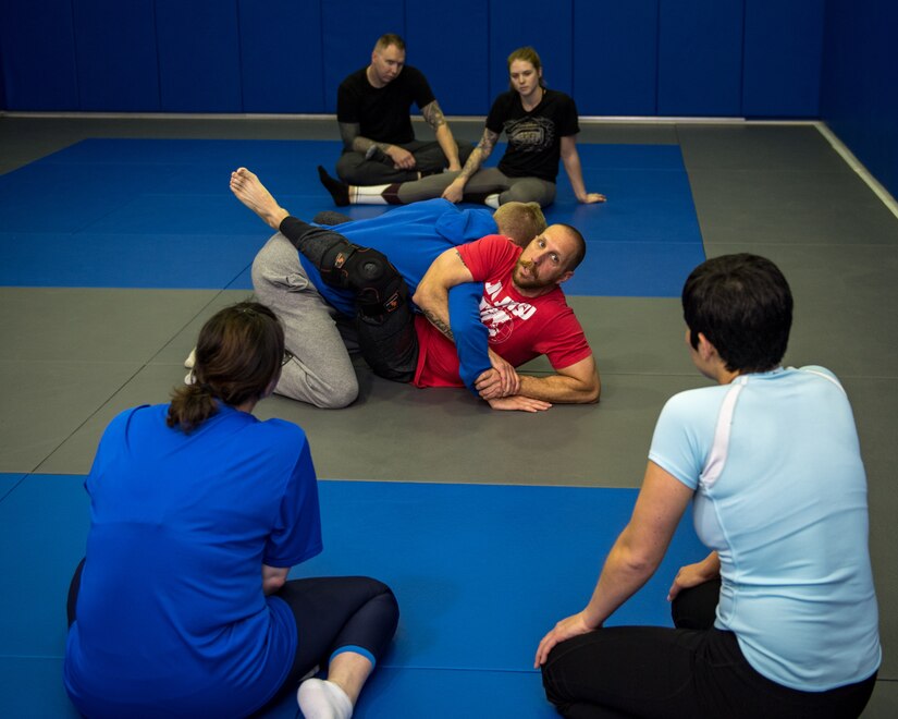 U.S. Air Force Airmen assigned to the 363rd Intelligence, Surveillance and Reconnaissance Wing, observed Sexual Assault Awareness and Prevention Month with a self-defense class at Joint Base Langley-Eustis, Virgina, April 12, 2019.