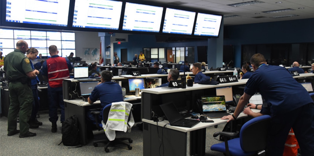 The Coast Guard and member of multiple partner agencies participate in Integrated Advance 2019 exercise at the Miami-Dade County Emergency Operations Center, April 12, 2019.