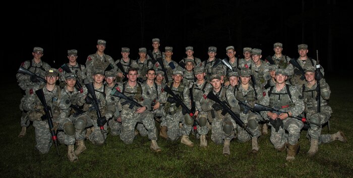 Cadets from The Citadel gather during a joint training exercise with the Charleston County S.W.A.T. team and the 628th Security Forces Squadron April 12, 2019, on Naval Weapons Station Charleston, Joint Base Charleston, S.C.