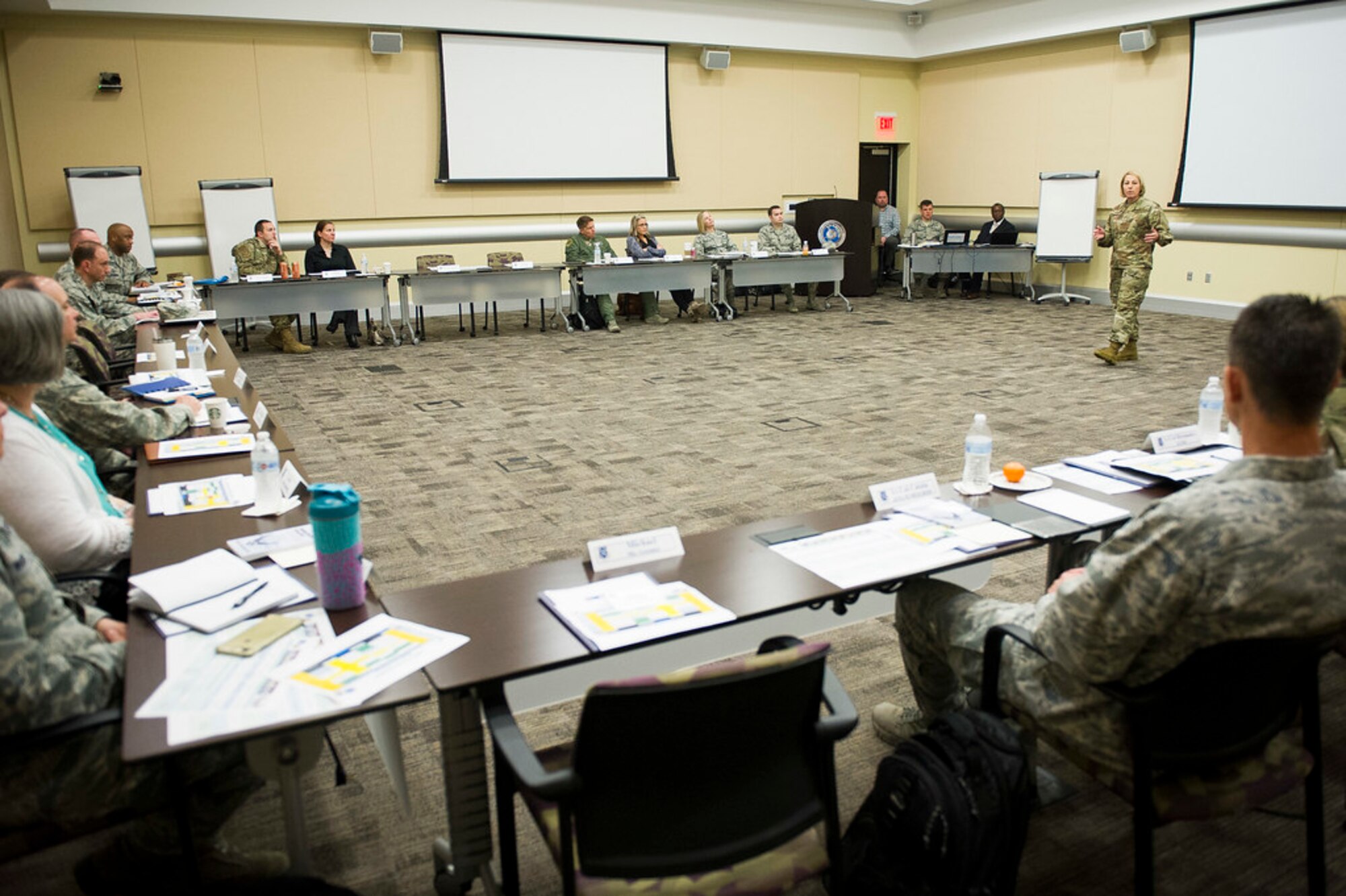 Chief Master Sgt. Melanie K. Noel, Air Force District of Washington command chief, gives opening remarks during the 2019 AFDW Squadron Commanders Course in the Gen. Jacob E. Smart Conference Center at Joint Base Andrews, Maryland, April 15, 2019. (U.S. Air Force photo by Master Sgt. Michael B. Keller)