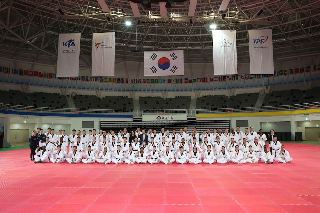 The Republic of Korea (ROK), Ministry of National Defense hosted a Taekwondo Camp for U.S. Forces Korea (USFK) personnel and the ROK Army Taekwondo team at Taekwondowon, Muju, South Korea, April 9-11.