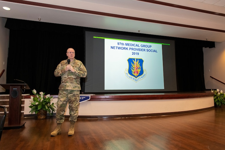 97th Medical Group Commander gives speech.