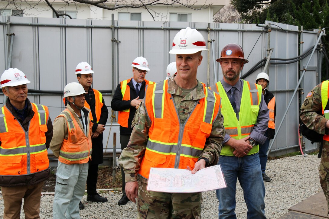 USACE Deputy Commanding General Maj. Gen. Michael C. Wehr looks around the under construction Yokosuka Child Development Center.