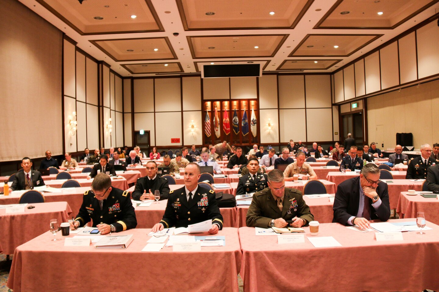 Attendees at the 2019 Bilateral Senior Engineer Conference listen to the final day's briefings and consolidation of ideas to present to senior leaders in Washington D.C.