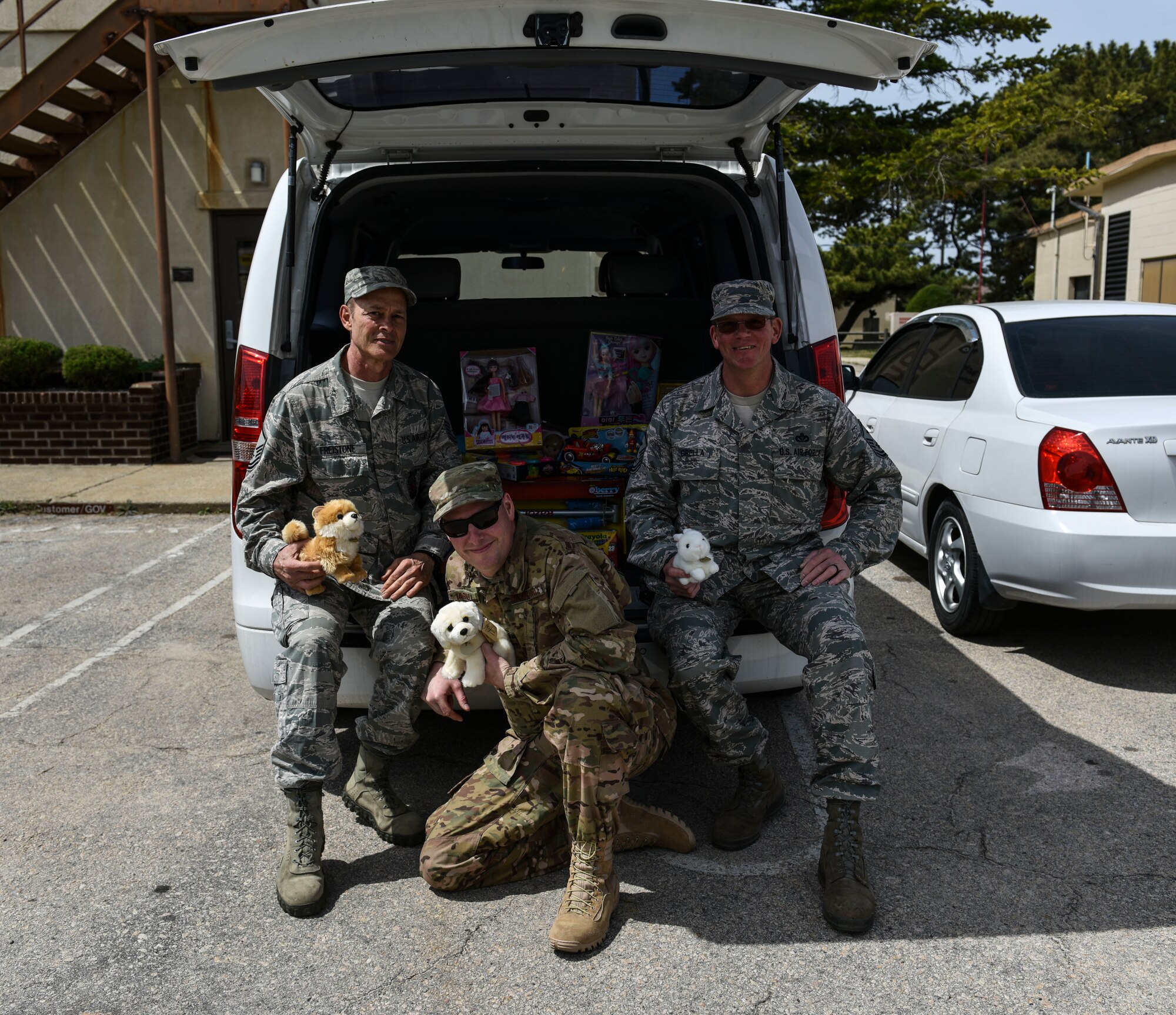 Senior non-commissioned officers from the 176th Civil Engineer Squadron, Joint Base Elmendorf-Richardson, Alaska, pose for a photo at Kunsan Air Base, Republic of Korea, April 17, 2019. The 176th CES sent members on a training deployment and during their time in Korea raised money and donated toys to a local orphanage. (U.S. Air Force photo by Senior Airman Stefan Alvarez)