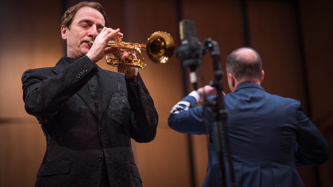 World-renowned trumpeter, Allen Vizzutti, performs on The United States Air Force Band's 2019 Guest Artist Series. The concert took place on Jan. 24, 2019, at the Rachel M. Schlesinger Concert Hall and Arts Center in Alexandria, Va. (U.S. Air Force photo by Chief Master Sgt. Kevin Burns)