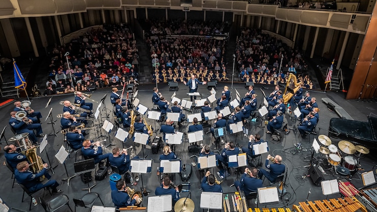The U.S. Air Force Concert Band performed at the Kearney High School Concert Hall in Kearney, Nebraska, on Monday, March 11, 2019. The concert was part of the ensemble's four-state community relations tour. (U.S. Air Force photo by Master Sgt. Brandon Chaney)