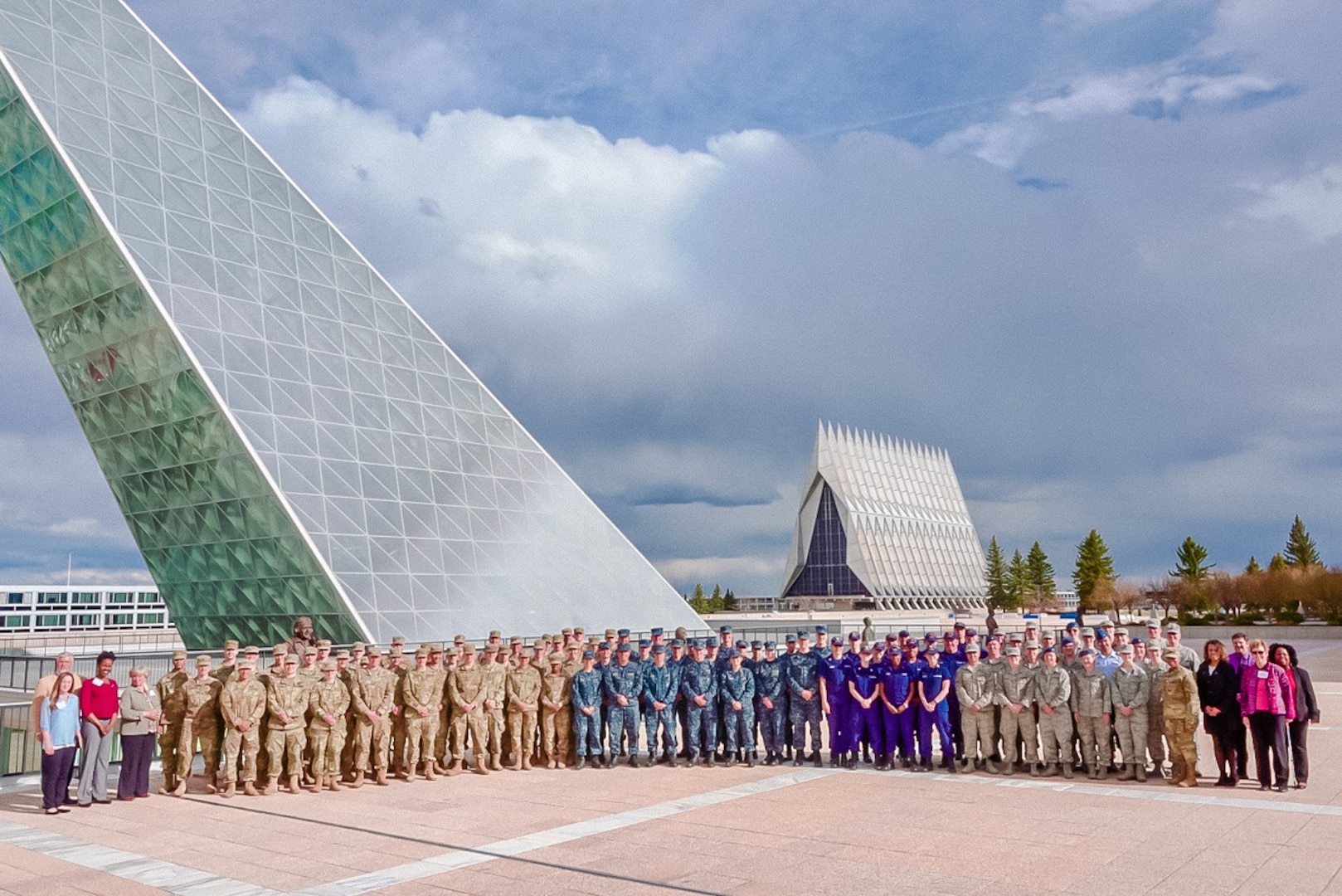 Cadets and midshipmen group photo at  the U.S. Air Force Academy.