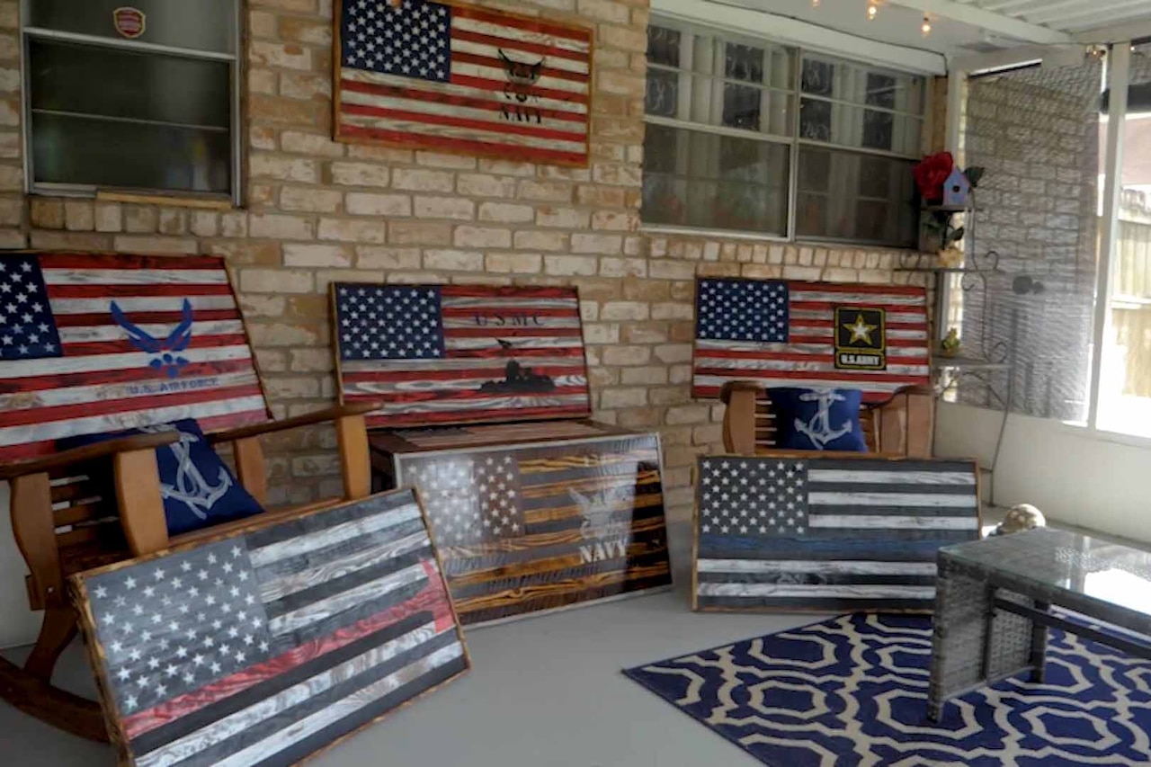 Wooden American flags.