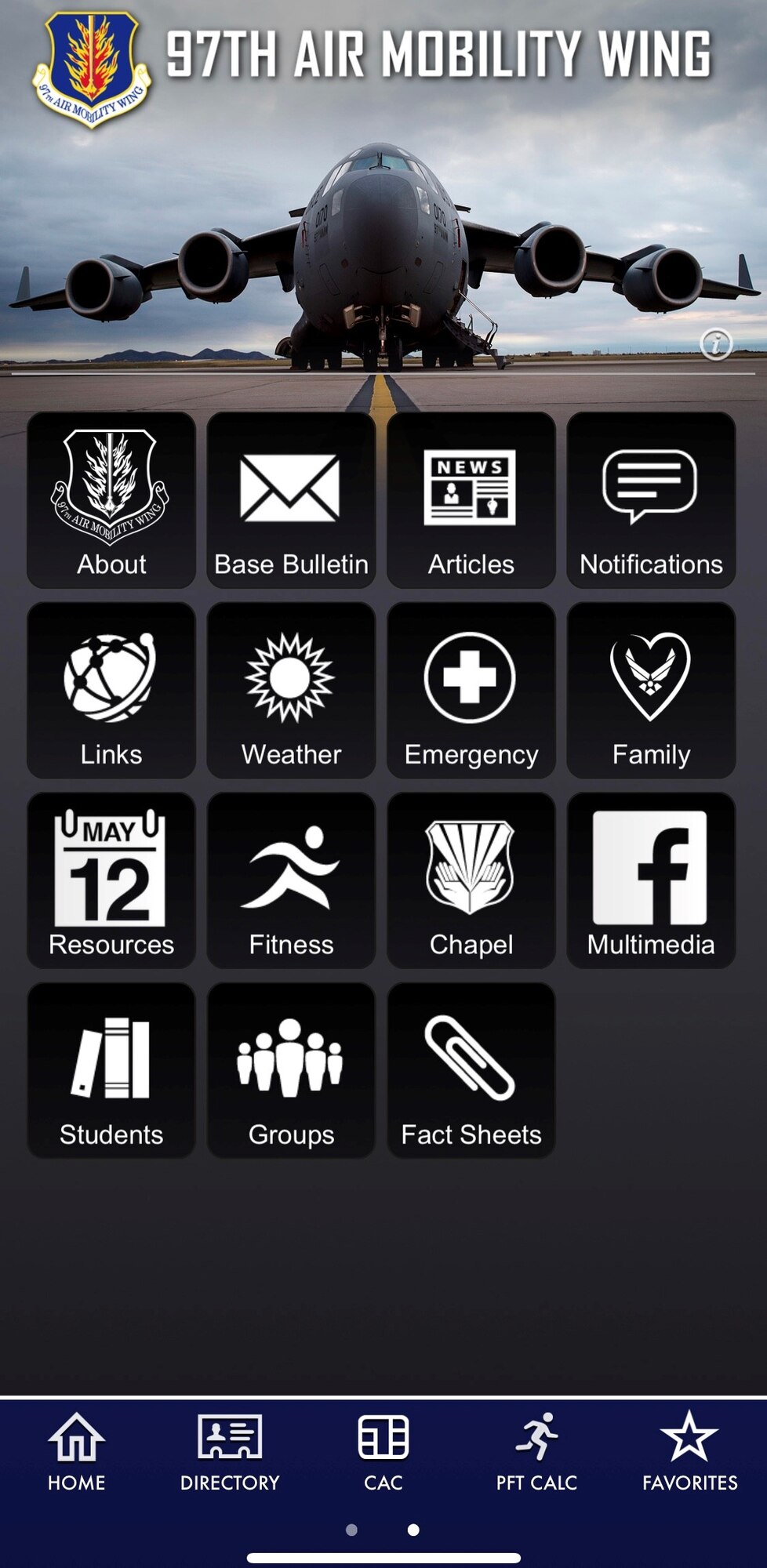 The 97th Air Mobility Wing is now live on a new mobile app. USAF Connect, an Air Force-wide mobile app, provides users with information about the base, news, announcements and more. IPhone users can download the app via the Apple App Store. Android users can download it from Google Play. (U.S. Air Force graphic by 97 AMW/PA)