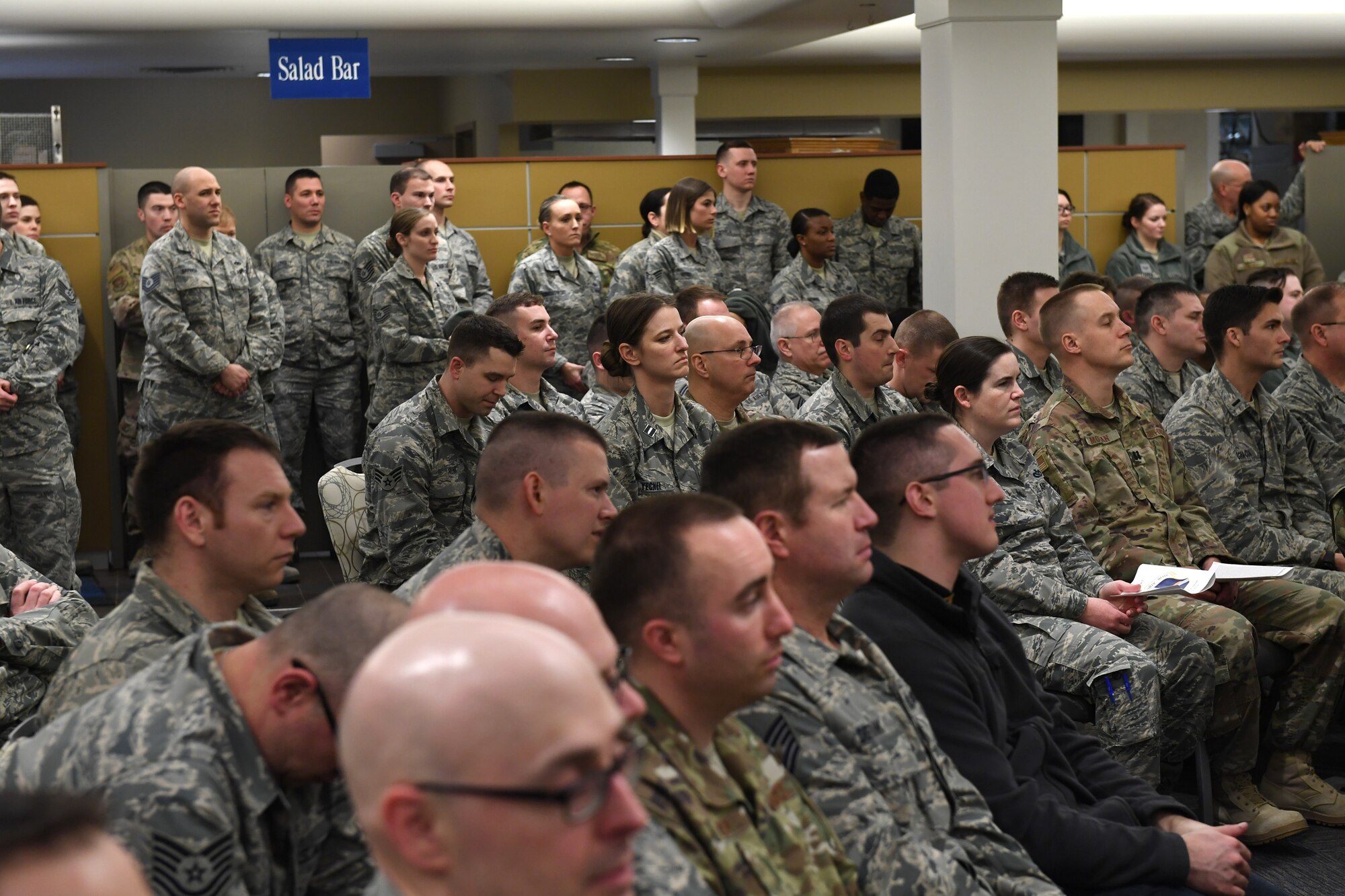 Airmen from the 911th Airlift Wing attend the annual awards ceremony at the Pittsburgh International Airport Air Reserve Station, Pennsylvania March 2, 2019. The awards ceremony was held to highlight the Airmen throughout the base who acheived "Of the Year" awards in their catagories. (U.S. Air Force photo by Airman 1st Class James Fritz)
