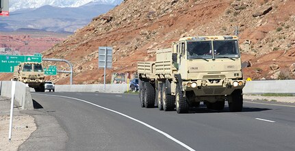 Forward Support Company, 1st Battalion, 19th Special Forces Group (Alpha), conduct convoy operations on Utah highways, March 9-10.