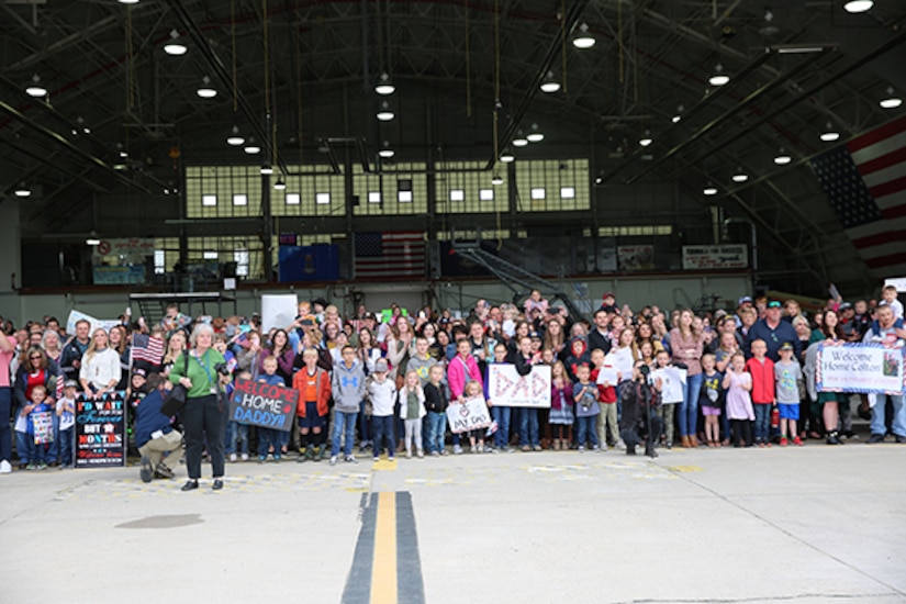 Approximately 100 Soldiers from Echo Battery, 1st Battalion, 145th Field Artillery, “Big Red” return from a 10-month Middle East deployment April 9.