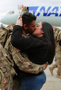 Approximately 100 Soldiers from Echo Battery, 1st Battalion, 145th Field Artillery, “Big Red” return from a 10-month Middle East deployment April 9.