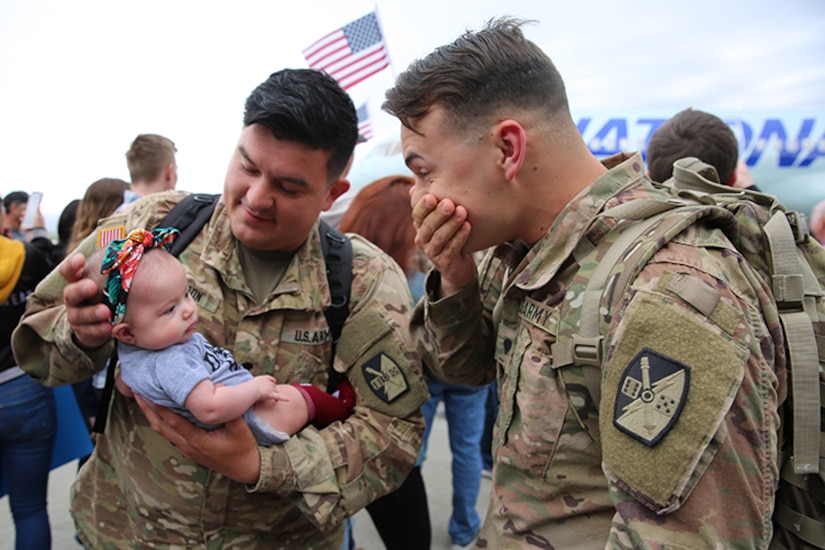 Approximately 100 Soldiers from Echo Battery, 1st Battalion, 145th Field Artillery, “Big Red” return from a 10-month Middle East deployment April 9.