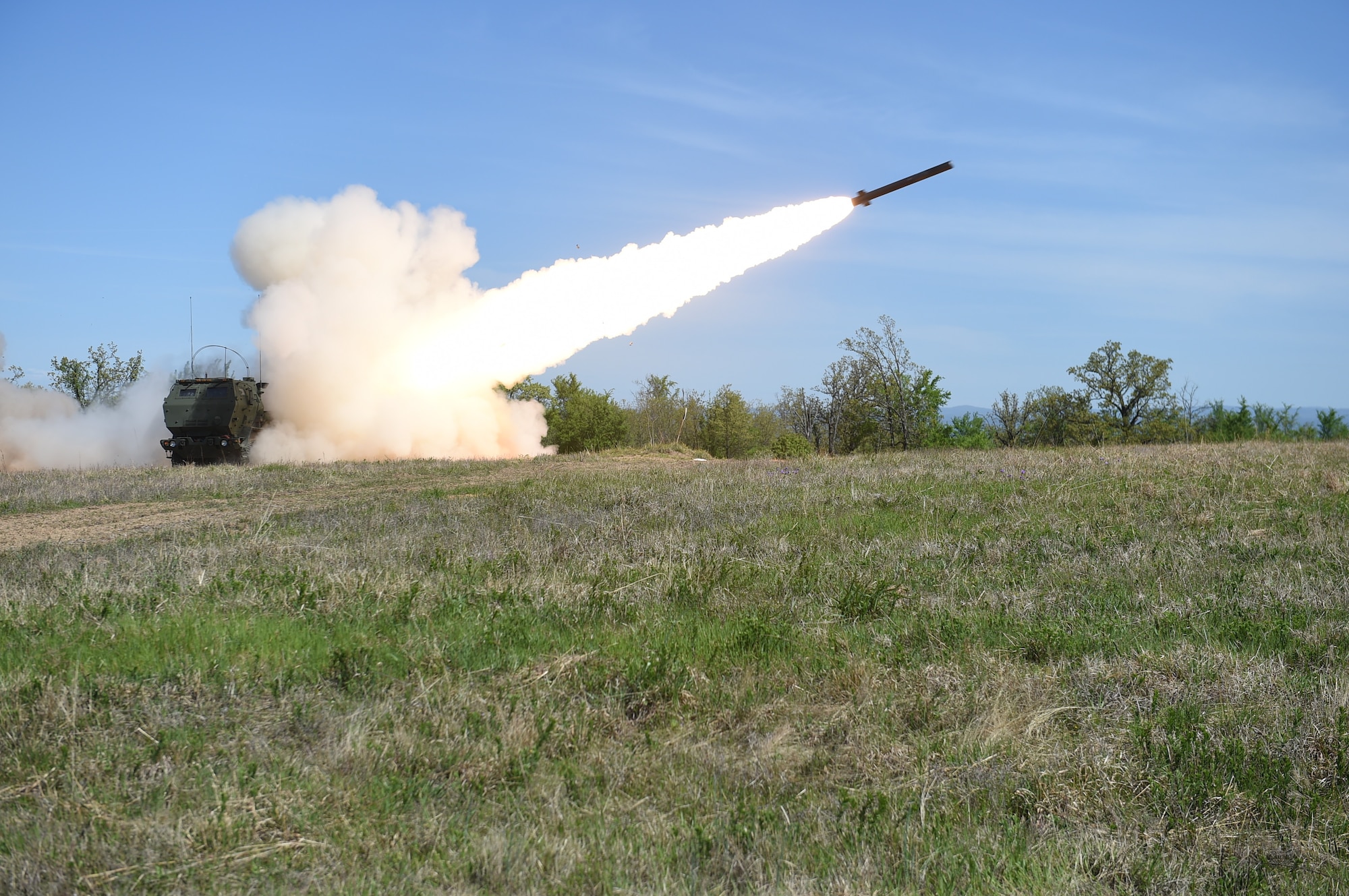 A High Mobility Artillery Rocket fires a rocket