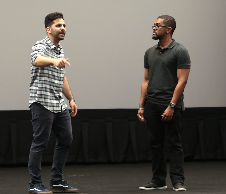 It was a packed house as hundreds of active-duty, civilian-Marines and other base personnel crammed into the Base Theater aboard Marine Corps Logistics Base Albany for the first-ever improv show on sexual assault, April 16. (U.S. Marine Corps photo by Re-Essa Buckels)