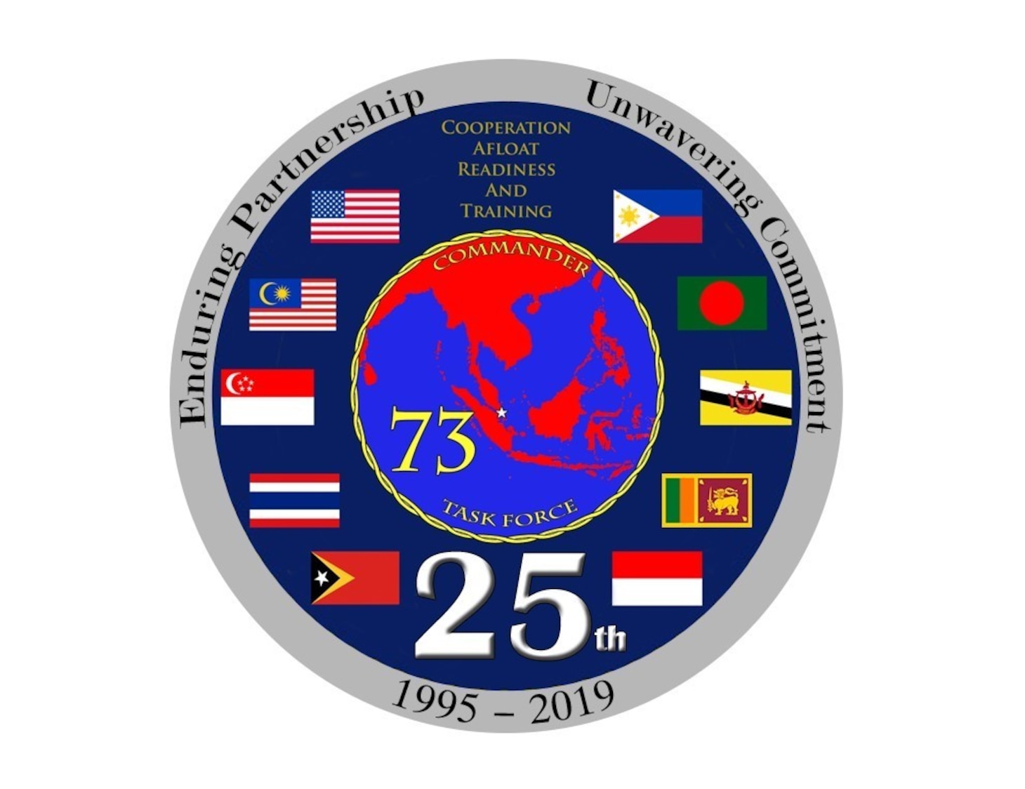 A Logo commemorating 25 years of Cooperation Afloat Readiness and Training.