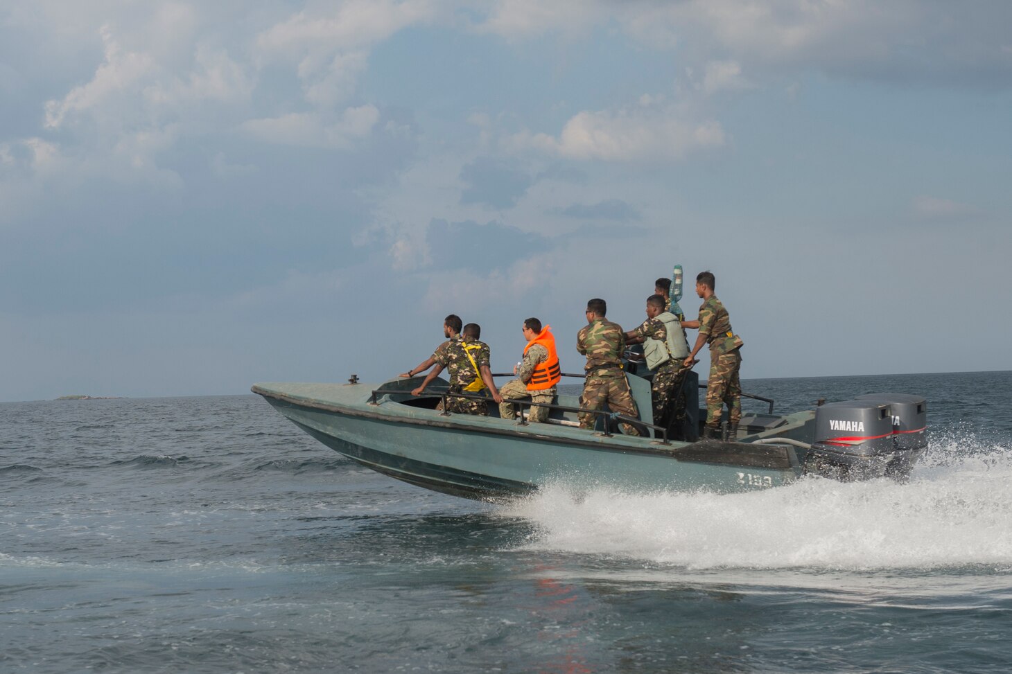 (TRINCOMALEE, Sri Lanka) - U.S. and Sri Lankan Sailors conduct small boat maneuvers to exchange tactics and demonstrate interoperability during the first-ever bilateral Cooperation Afloat Readiness and Training (CARAT) exercise at the Naval Base in Trincomalee, Sri Lanka, Oct. 4, 2017. CARAT is an annual, bilateral maritime exercise series designed to boost interoperability between partner nations which contributes to regional security and stability by sharing best practices and cooperation in response to shared maritime security challenges.