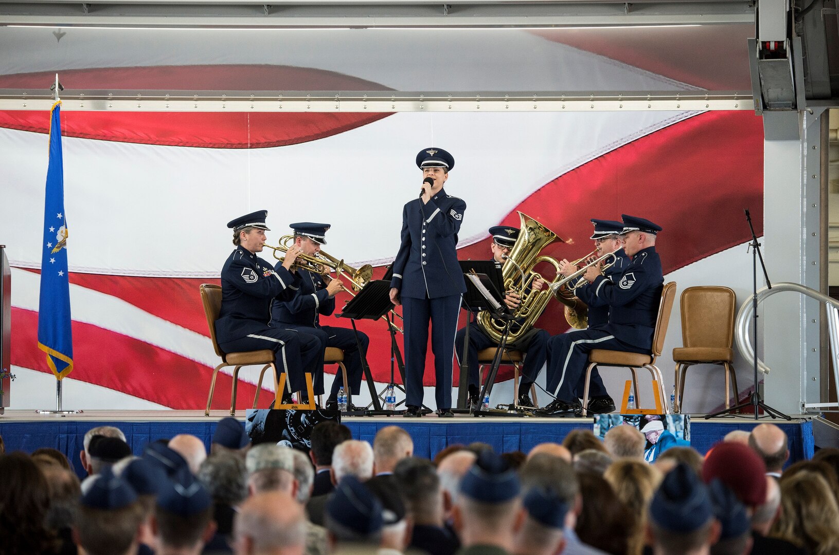 U.S. Air Force Staff Sgt. Michelle Doolittle, a descendant of Gen. Jimmy Doolittle, sings “America the Beautiful” during a memorial service celebrating the life of retired U.S. Air Force Lt. Col. Richard “Dick” E. Cole at Joint Base San Antonio-Randolph April 18. Cole, the last surviving Doolittle Raider, was the co-pilot on a B-25 Mitchell for then-Col. Jimmy Doolittle during the storied World War II Doolittle Tokyo Raid.