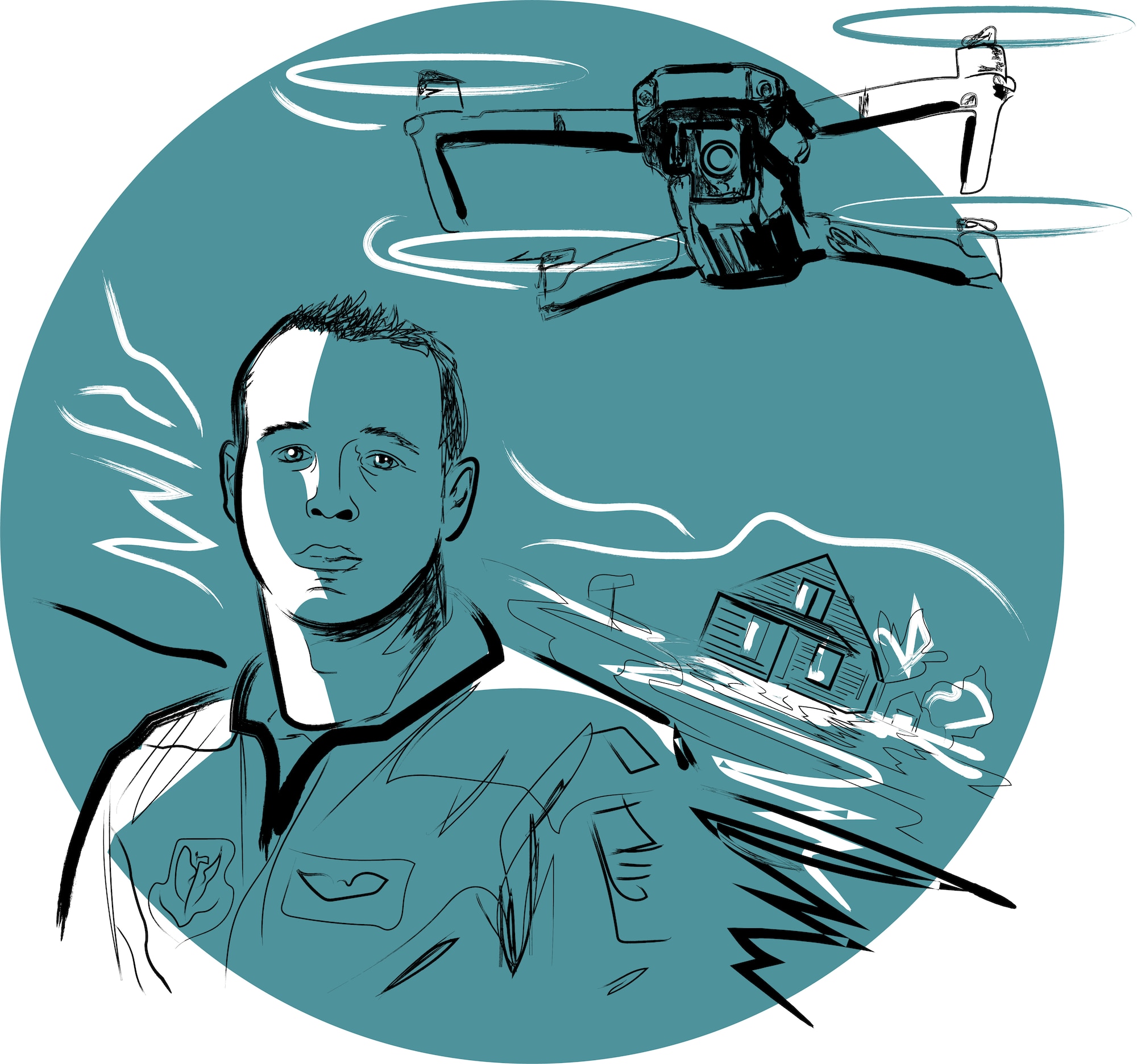 Maj. Steven Bogert, 45th Reconnaissance Squadron, helped more than 500 flood victims see their property using drone footage. (U.S. Air Force graphic by Josh Plueger)