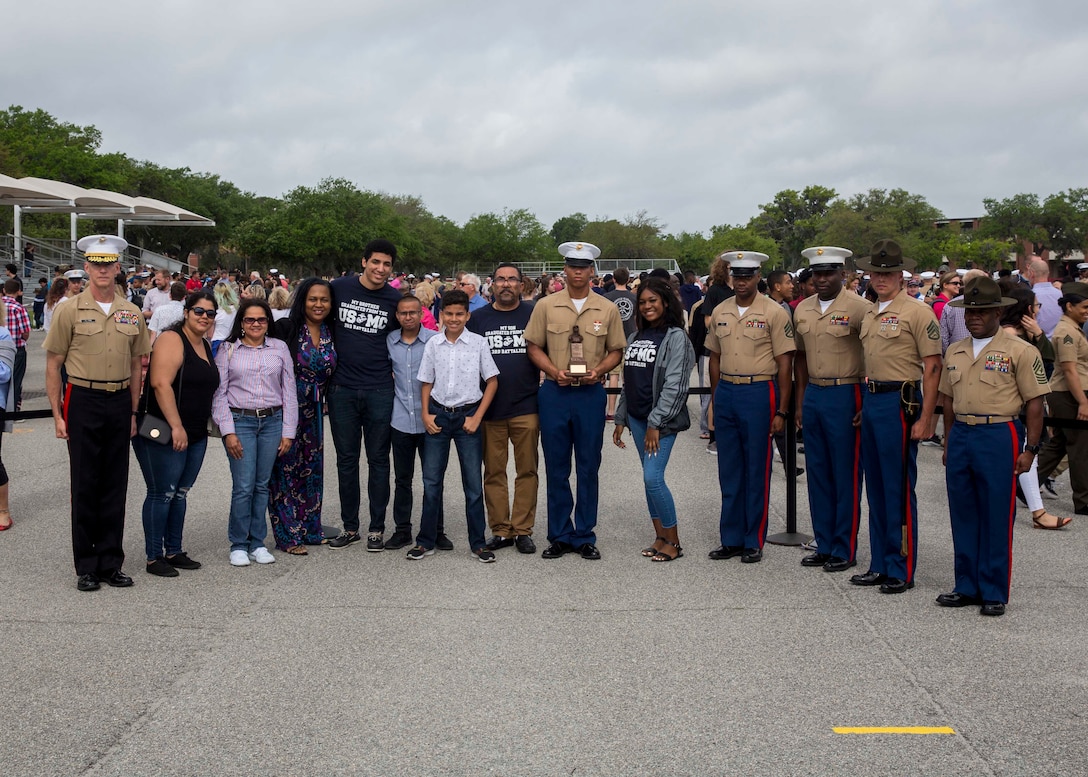 Private First Class Juan D. Betances completed Marine Corps recruit training as the company honor graduate of Platoon 3030, Company K, 3rd Recruit Training Battalion, Recruit Training Regiment, aboard Marine Corps Recruit Depot Parris Island, South Carolina, April 19, 2019. Betances was recruited by Staff Sergeant Donald A. Rich Jr. from Recruiting station Tampa. (U.S. Marine Corps photo by Cpl. Jack A. E. Rigsby)