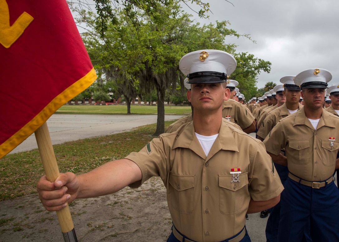 Private First Class John D. Efird completed Marine Corps recruit training as the platoon honor graduate of Platoon 3024, Company K, 3rd Recruit Training Battalion, Recruit Training Regiment, aboard Marine Corps Recruit Depot Parris Island, South Carolina, April 19, 2019. Efird was recruited by Staff Sergeant Martin J. Corona from Recruiting Substation Macon. (U.S. Marine Corps photo by Cpl. Jack A. E. Rigsby)