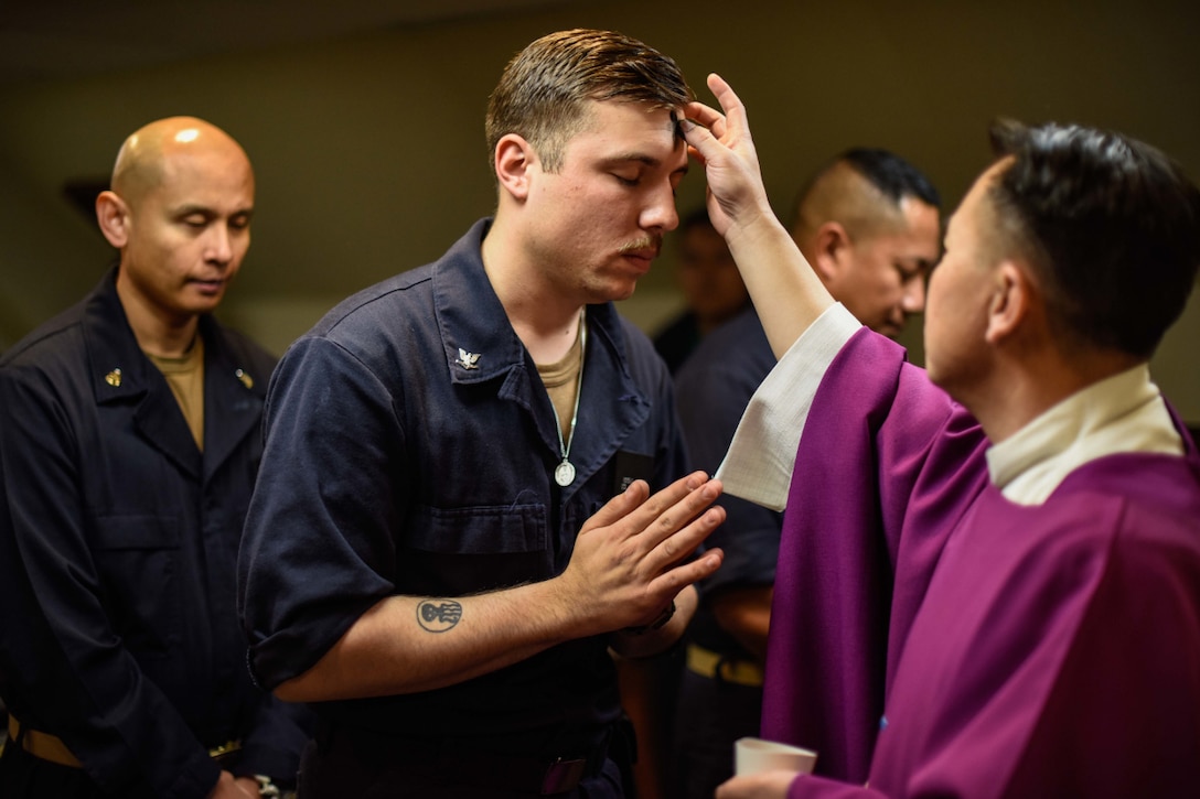 Sailor gets ash cross Ash Wednesday on ship