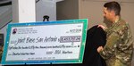 An oversized check, representing the monetary value in hours given by volunteers to JBSA calculated by last year, was presented to JBSA leaders. JBSA members had volunteered a total of 342,396 hours in 2018, which came out to a monetary value of $8.4 million.