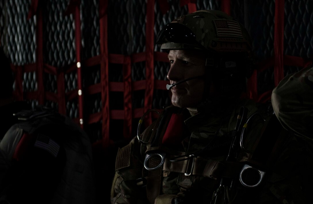 U.S. Air Force Brig. General Claude K. Tudor Jr., commander of the 24th Special Operations Wing, relinquishes command on the back of an MC-130H Combat Talon II, Hurlburt Field, Florida, April 19, 2019.