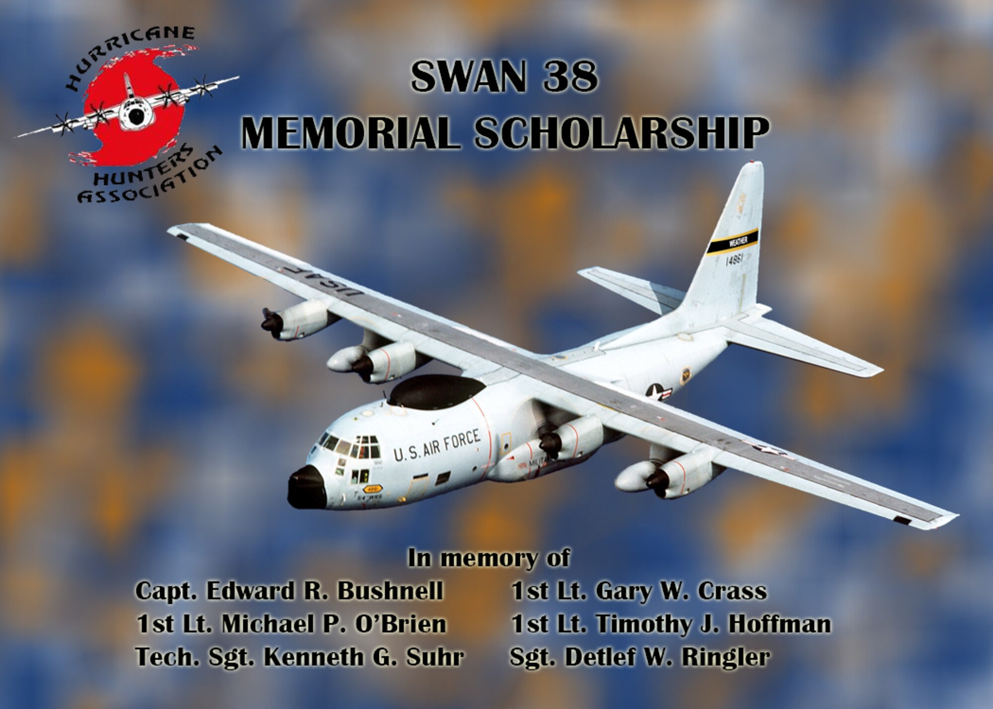 Swan 38 Memorial Scholarship, named after the 54th WRS crew with the call sign “Swan 38”, who disappeared without a trace over the Western Pacific on 12 October 1974, this scholarship is a memorial in their honor, to remind everyone and their families that they are not forgotten. (U.S. Air Force graphic by Jessica L. Kendziorek)