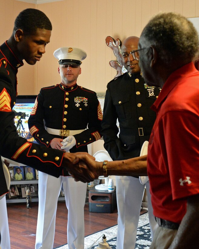 When Marine Corps Logistics Base Albany leaders noticed that Henry Jackson, a local Montford Point Marine, hadn’t been attending any events or making his routine visits, they became concerned and decided to pay him a visit, April 17.
