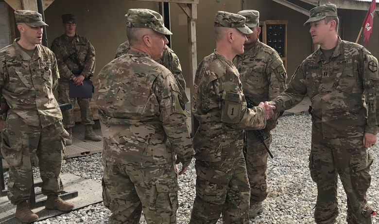 The Regimental Senior Leaders meet with members of the 801 Engineer Company and the 315th Engineer Battalion, who provide general engineering support to USFOR-A.