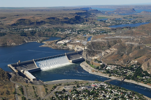 Grand Coulee Dam includes three major hydroelectric power generating plants (named Third, Left, and Right) and the John W. Keys III Pump-Generating Plant. The facilities provide power generation, irrigation, flood risk management, and streamflow regulation for fish migration. Additional incidental benefits include providing flows for navigation and recreation. Grand Coulee Dam is the main feature of the Columbia Basin Project.