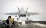 MEDITERRANEAN SEA (April 21, 2019) Airman Kenneth Mathison stands watch
