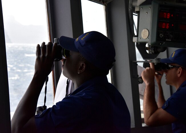 Ensign Panashe Mutumbo on the U.S. Coast Guard Cutter Thetis
