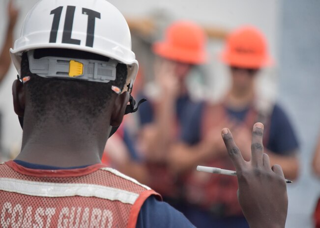 Ensign Panashe Mutumbo on the U.S. Coast Guard Cutter Thetis
