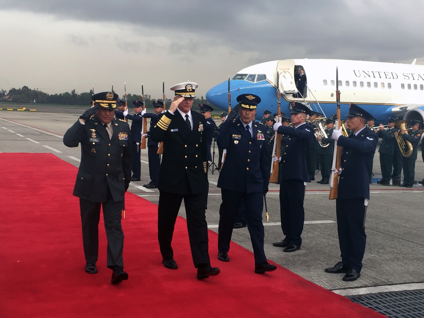 Navy Adm. Craig Faller arrives in Colombia for Multilateral Borders Conference 2019 with security officials from Brazil, Colombia, Ecuador and Peru.