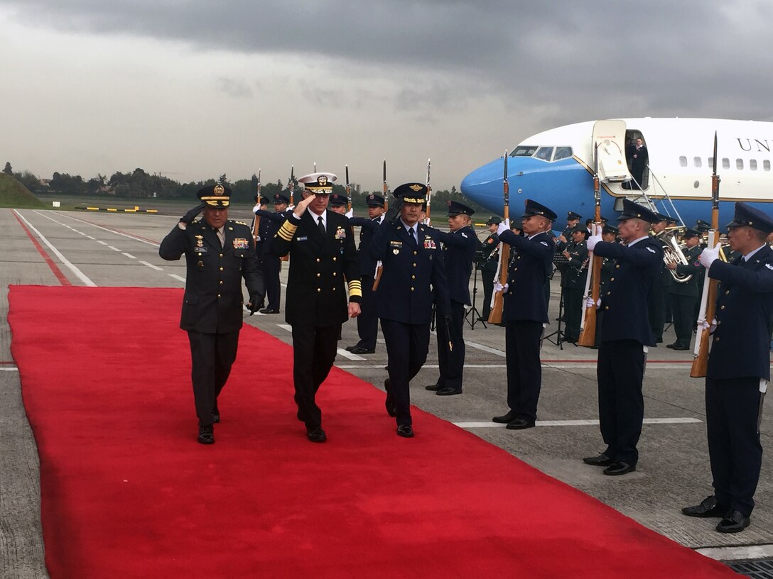 Navy Adm. Craig Faller arrives in Colombia for Multilateral Borders Conference 2019 with security officials from Brazil, Colombia, Ecuador and Peru.
