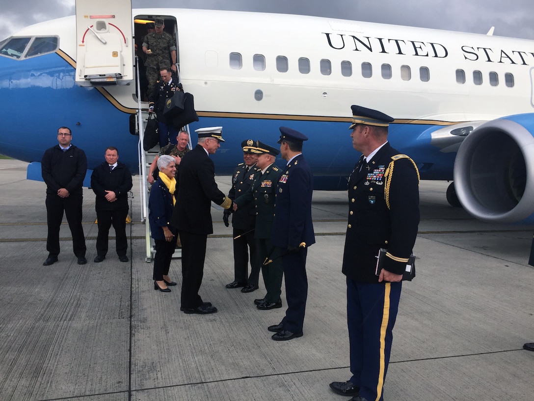 Navy Adm. Craig Faller, commander of U.S. Southern Command, arrives in Colombia for Multilateral Borders Conference 2019 with security officials from Brazil, Colombia, Ecuador and Peru.