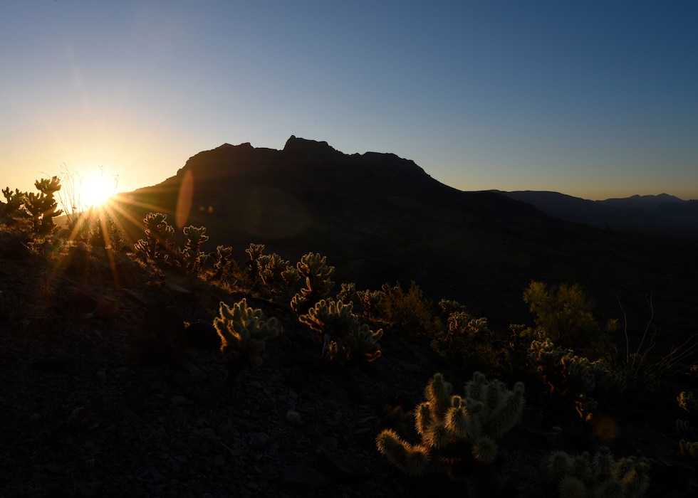 The sun rises over the Barry M. Goldwater Range East April 17, 2019, in Wellton, Ariz.