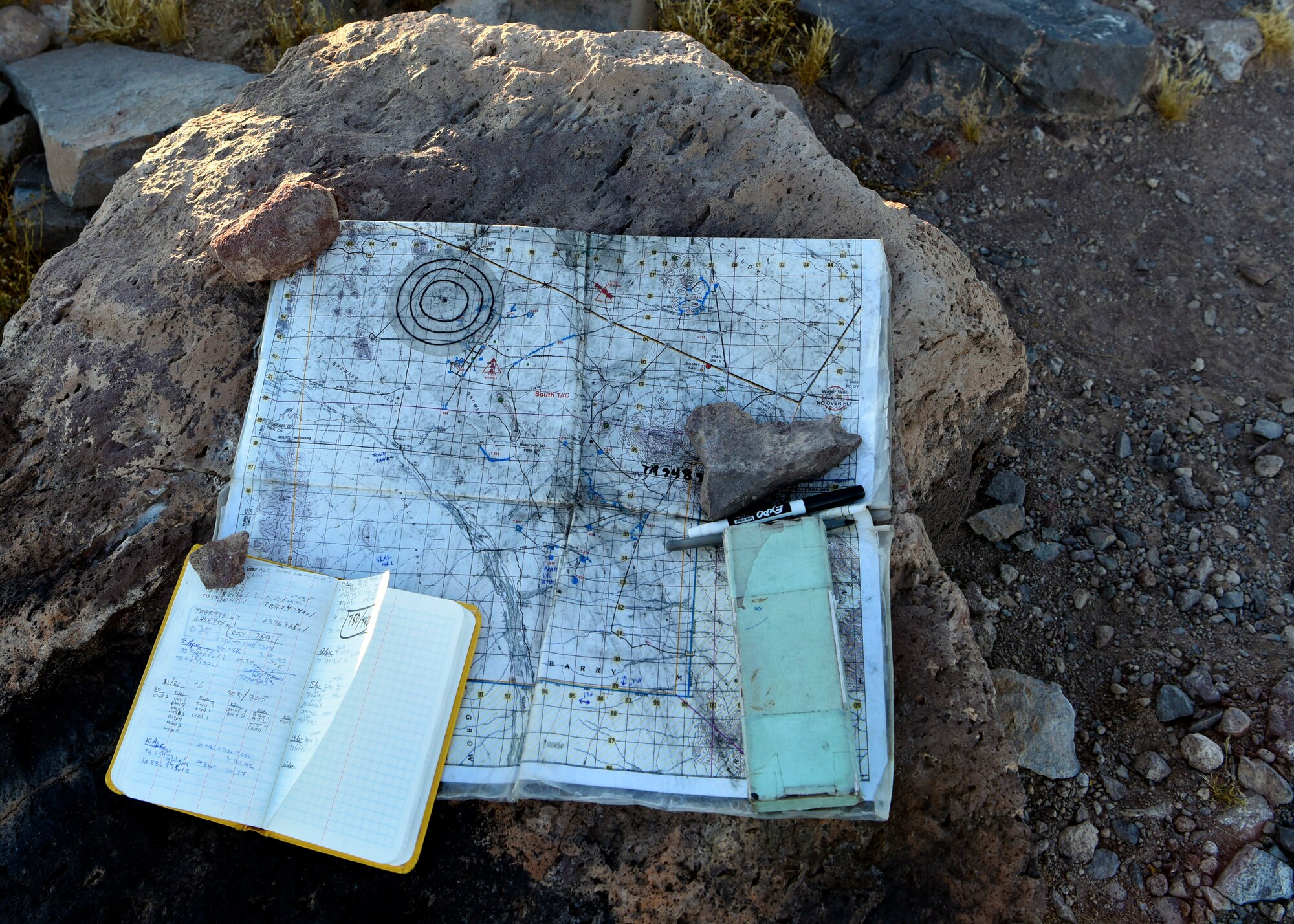 A map of Barry M. Goldwater Range East is laid out for biologists to plot coordinates of Sonoran pronghorn.