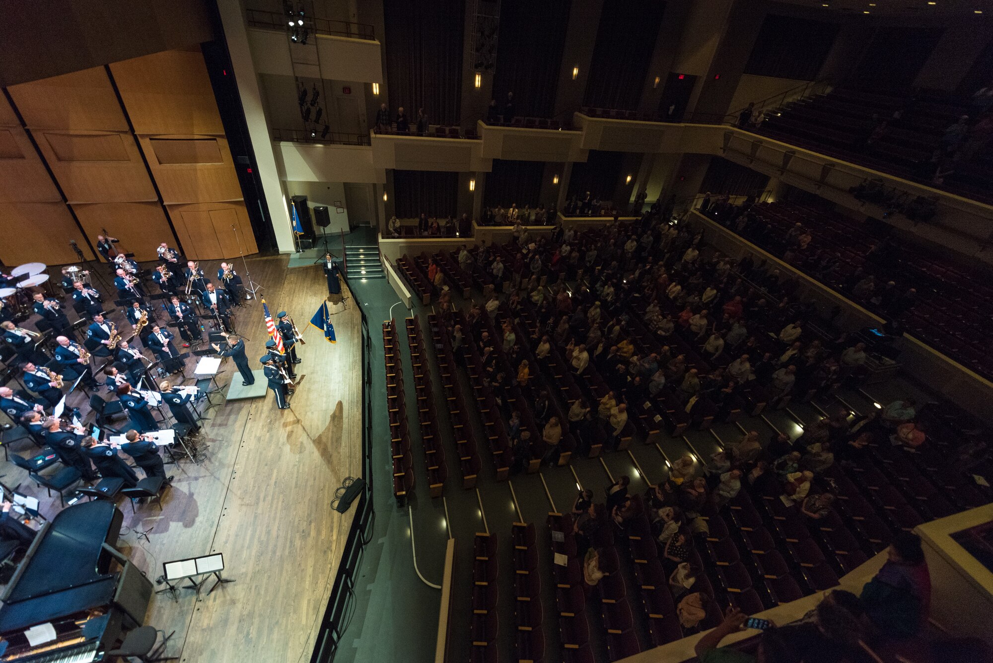 The U.S. Air Force Honor Guard presents the colors at the final concert of The U.S. Air Force Band's 2019 Guest Artist Series. The concert featured internationally acclaimed saxophonist Joe Lulloff. (U.S. Air Force photo by Master Sgt. Grant Langford)