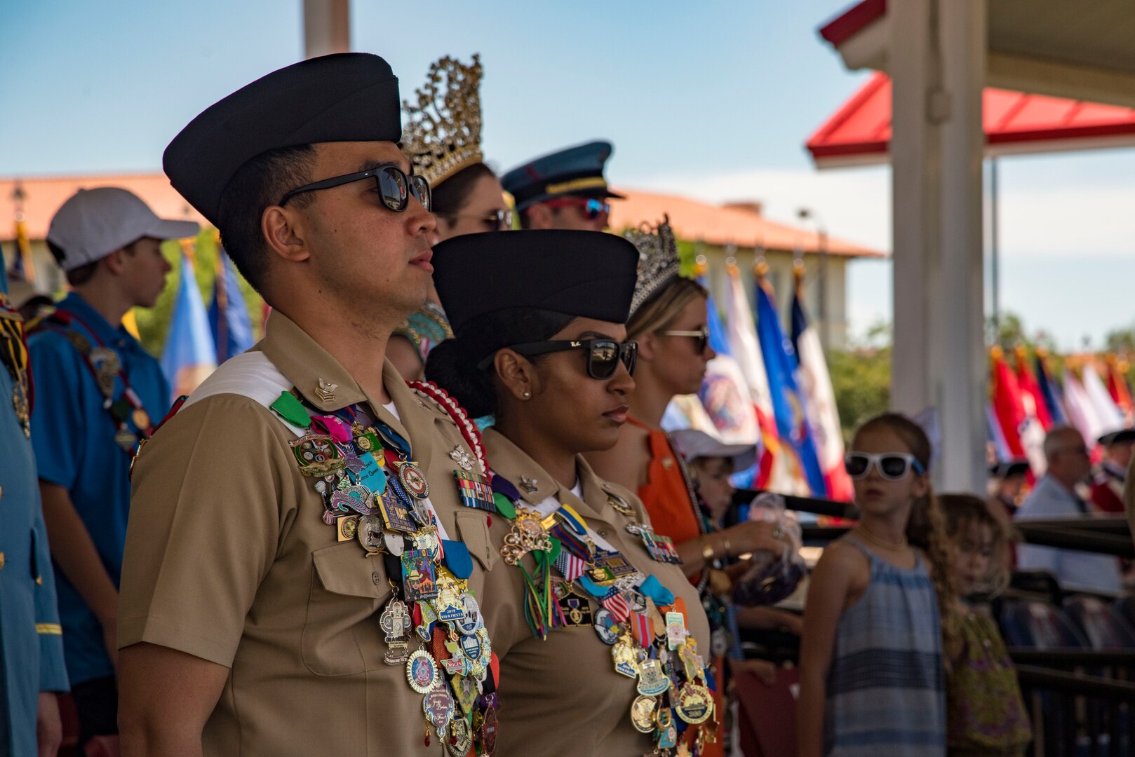 Joint Base San Antonio military ambassadors attend the Fiesta and Fireworks Extravaganza April 20, 2019, at Joint Base San Antonio-Fort Sam Houston, Texas. Fiesta honors the long-standing partnership between the U.S. military and San Antonio in annual Fiesta events, which commemorate Texas’ independence after the Battle of San Jacinto and the Alamo.  (U.S. Air Force photo by Senior Airman Stormy Archer)