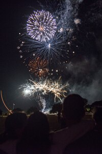 Families watch fireworks April 20, 2019, at Joint Base San Antonio-Fort Sam Houston, Texas during the Fiesta and Fireworks Extravaganza. Fiesta honors the long-standing partnership between the U.S. military and San Antonio in annual Fiesta events, which commemorate Texas’ independence after the Battle of San Jacinto and the Alamo.  (U.S. Air Force photo by Senior Airman Stormy Archer)