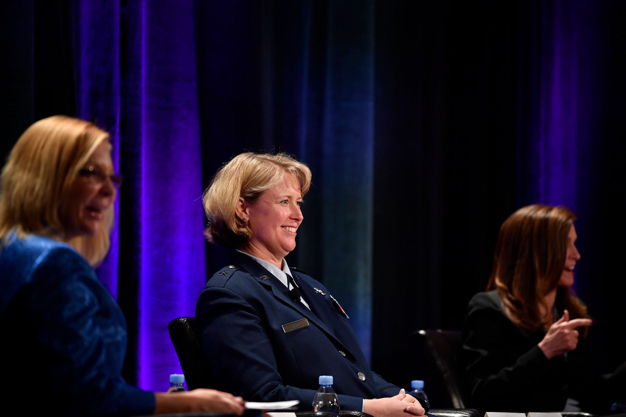 Brig. Gen. Deanna Burt, Director of Operations and Communications, Air Force Space Command, participates in a panel at the third Women’s Global Gathering to discuss her struggles and successes navigating a career in which she was frequently the only woman in the room, Colorado Springs, Colorado, April 11, 2019.