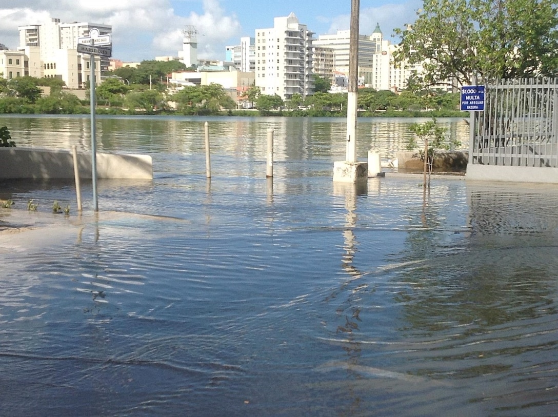 Flooded street connected to Condado lagoon in San Juan Puerto Rico