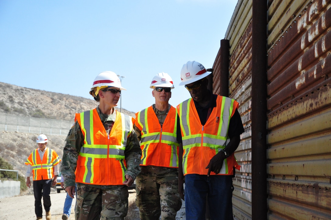 U.S. Army Corps of Engineers Deputy Director of Military Programs Brig. Gen. Glenn Goddard, South Pacific Division Commander Col. Kim Colloton and Los Angeles District Commander Col. Aaron Barta conducted border infrastructure project site visits. The leadership team received updates on San Diego border infrastructure fence replacement, to include current progress, the way ahead and transparent communication with Corps partners.